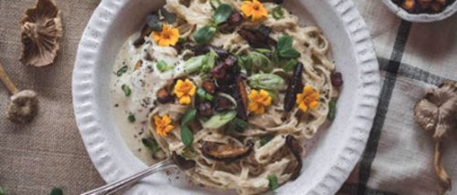 Linguine au « bacon » de noix de coco avec champignons